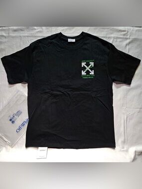 Off-White Black T-Shirt with Green Arrow Logo